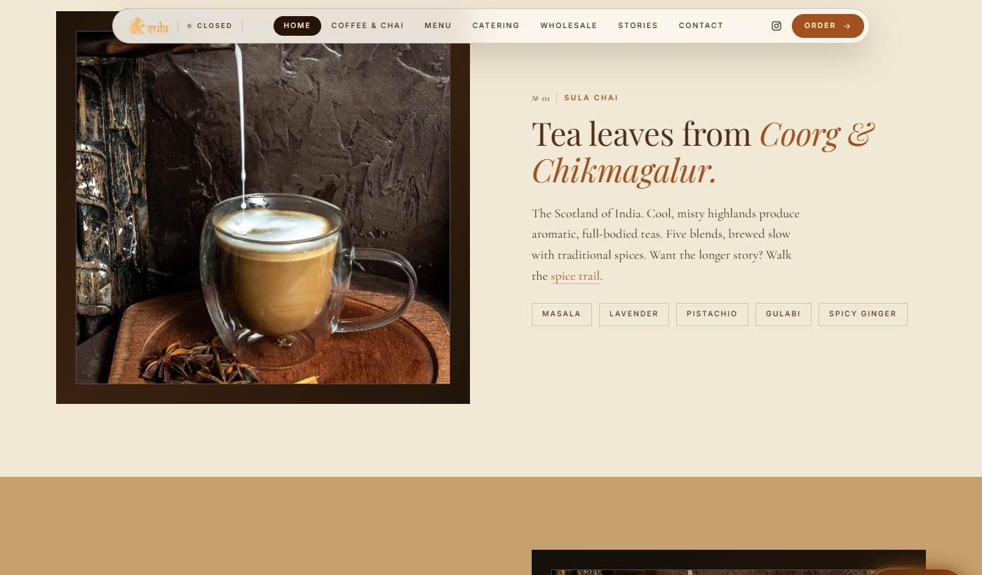 Sula Cafe desktop view 2