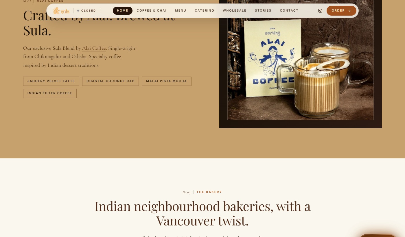 Sula Cafe desktop view 3