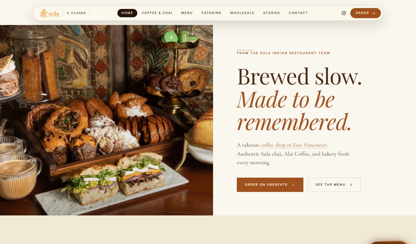 Sula Cafe website screenshot