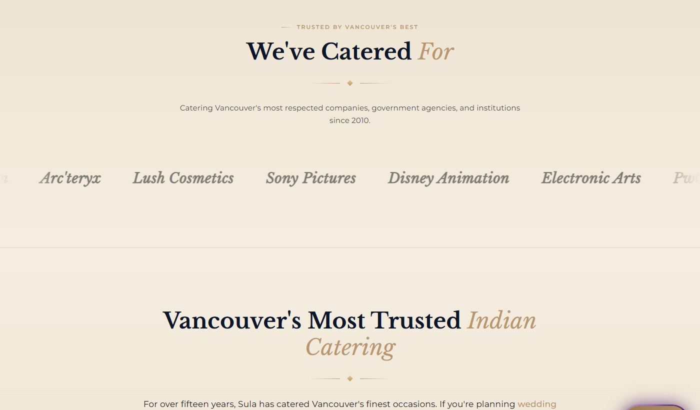 Sula Catering desktop view 2