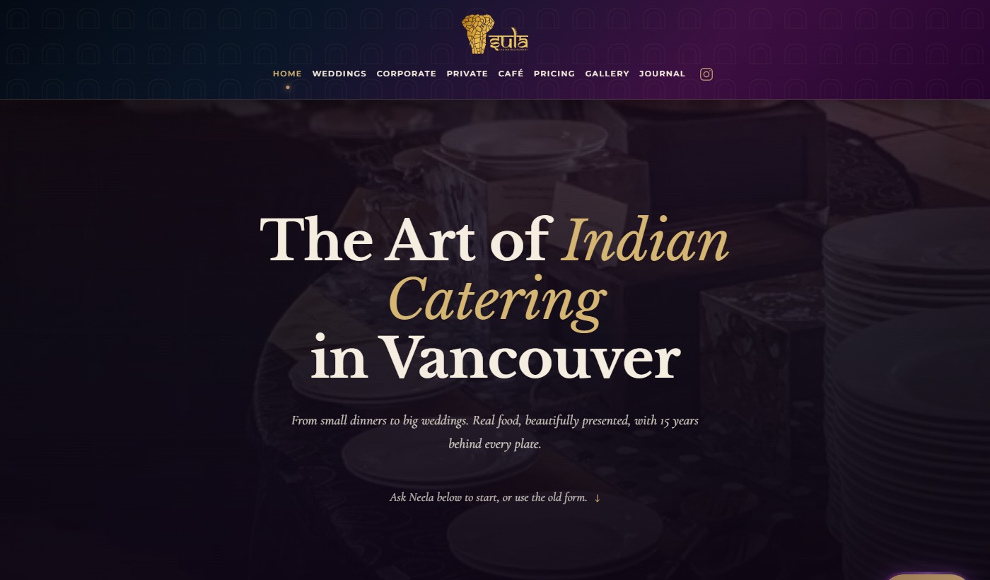 Sula Catering website screenshot