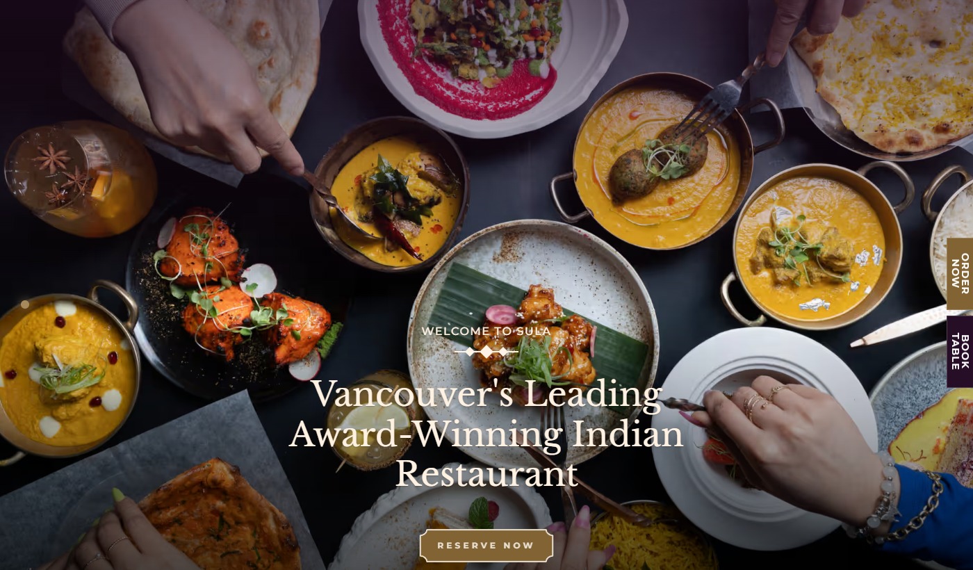 Sula Indian Restaurant website screenshot
